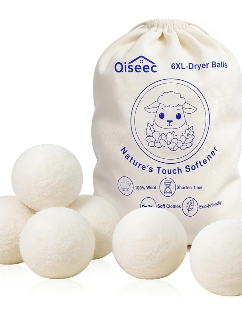 Natural Wool Dryer Balls - White (6-Pack) 6XL